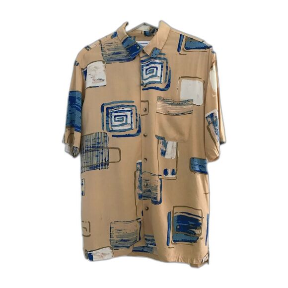 Urban Outfitters Mens Cream Geometric 90s Retro Short Sleeve Collared Shirt - M - Picture 1 of 8